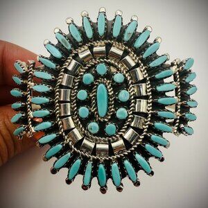 Sterling Silver Turquoise Cluster Cuff – Nathaniel & Rosemary Nez (Navajo)